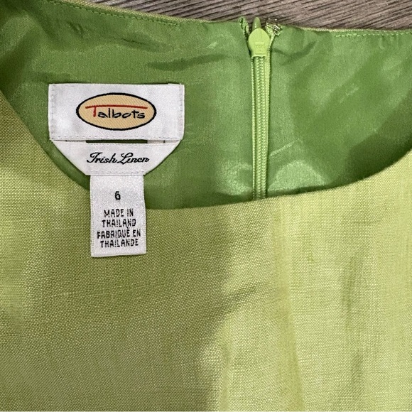 Talbots 100% Irish Linen Lime Green Sheath Dress Women’s Sz 6 Sleeveless Classic - Picture 4 of 15